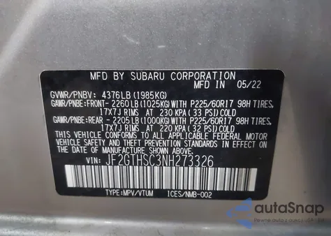 2022 Subaru Crosstrek Sport from USA, damaged, VIN JF2GTHSC3NH273326
